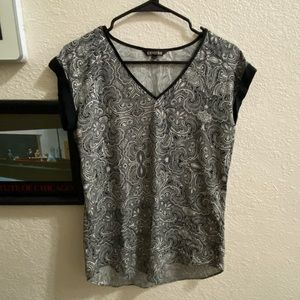 Express Satin Black & White Paisley Blouse